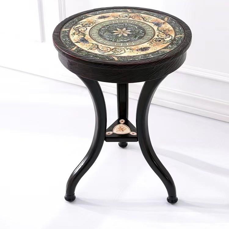 实木小茶几美式乡村彩绘玻璃小圆几客厅沙发角桌阳台迷你边几