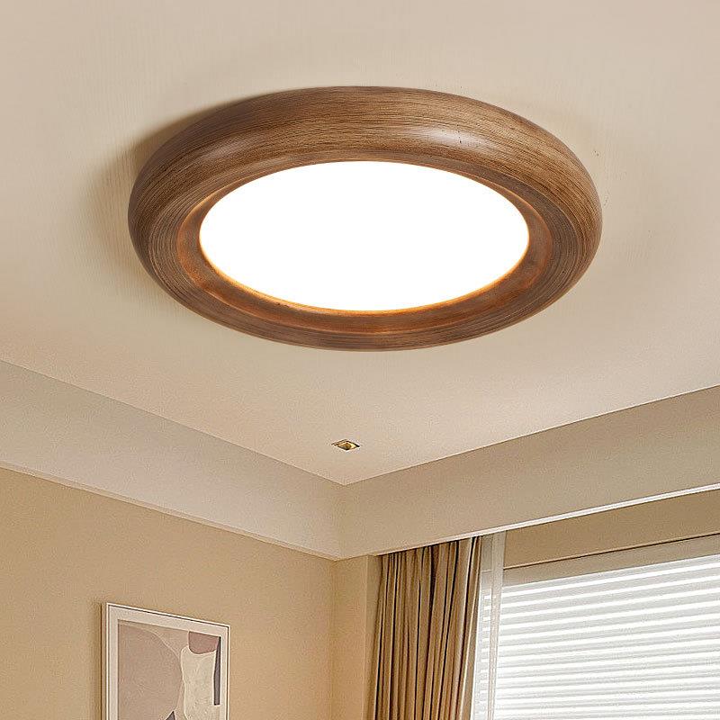 卧室灯新款复古超薄木纹主卧灯全光谱护眼led圆形书房间吸顶灯具