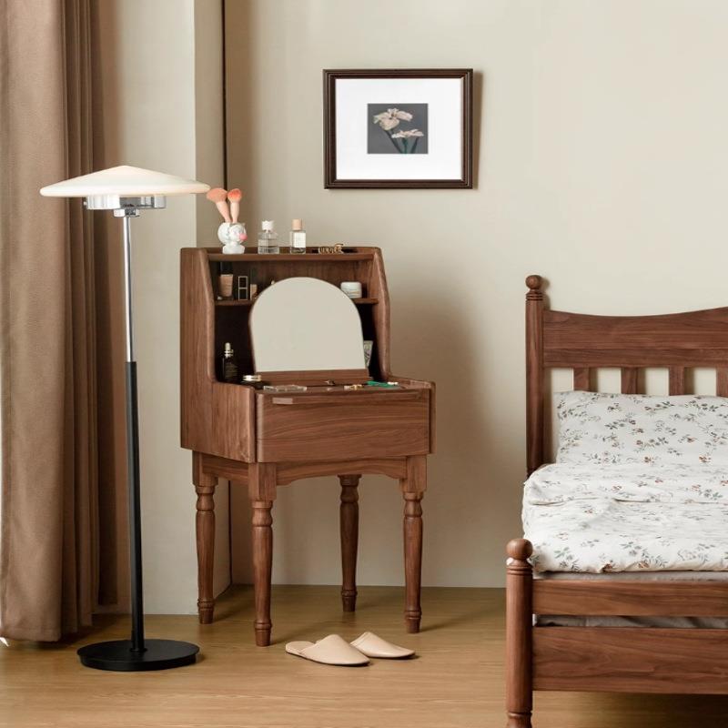 北欧梳妆台全实木黑胡桃木卧室简约现代小户型多功能日式化妆台桌