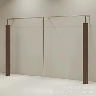 女装展示架买手服装店靠墙架胡桃色陈列架中古风货架不锈钢挂衣架