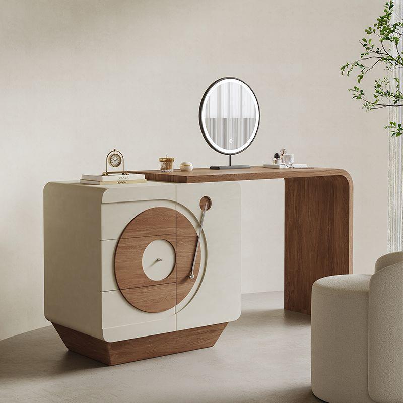 实木梳妆台斗柜一体奶油风小型收纳化妆桌法式复古卧室床尾置物柜