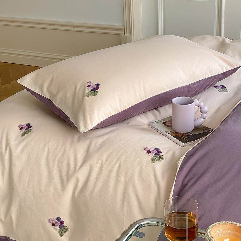 100S全棉磨毛四件套小清新纯棉加厚床单毛巾绣被套床笠床上用品秋