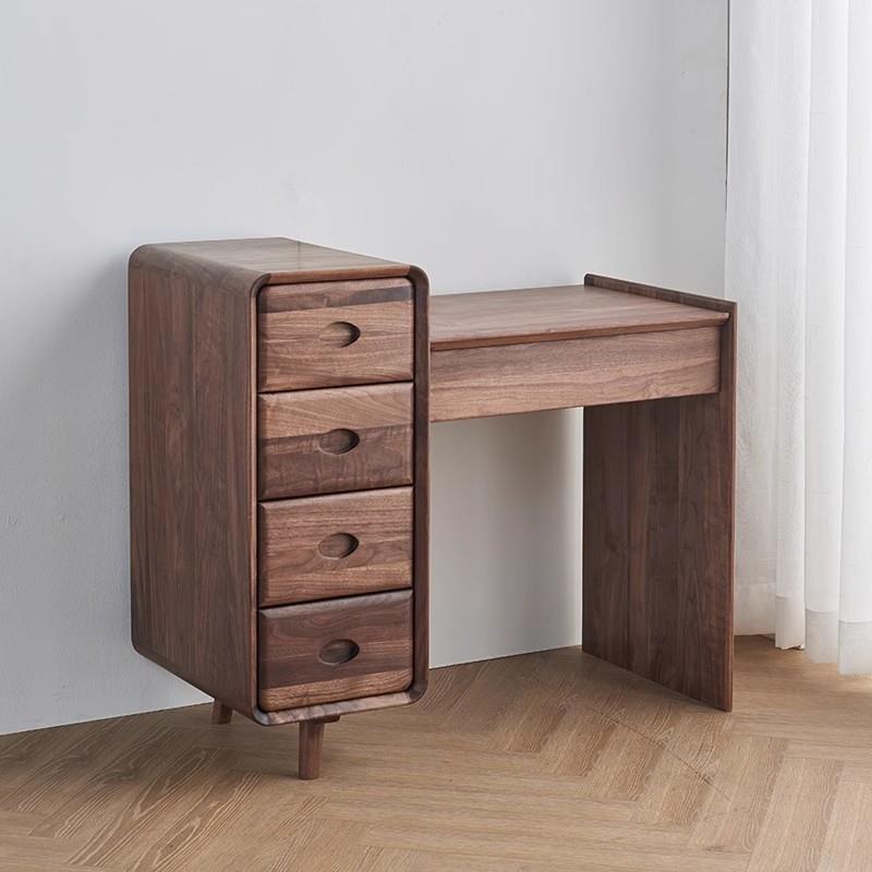 北欧实木黑胡桃梳妆台卧室简约现代化妆台翻盖家用新中式化妆镜