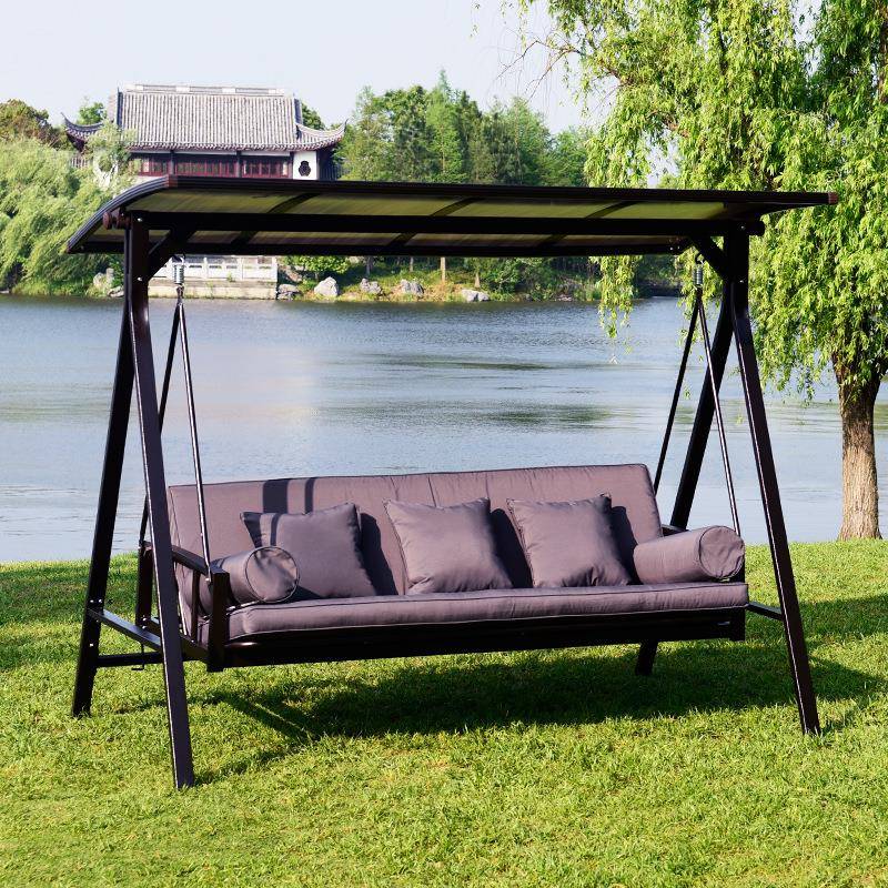 户外秋千吊床庭院花园秋千吊椅躺床室外三人摇摆椅子别墅简约家具