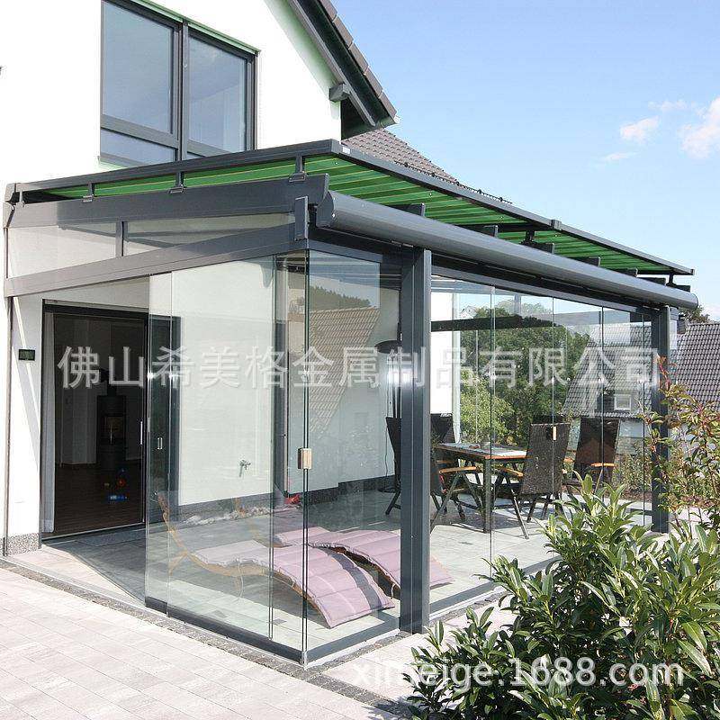 不锈钢单双开推拉门户外雨棚凉亭无框推拉玻璃门
