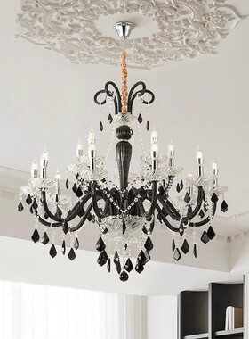 法式复古客厅奶油风楼梯餐厅店铺欧式中古卧室南洋风黑色水晶吊灯