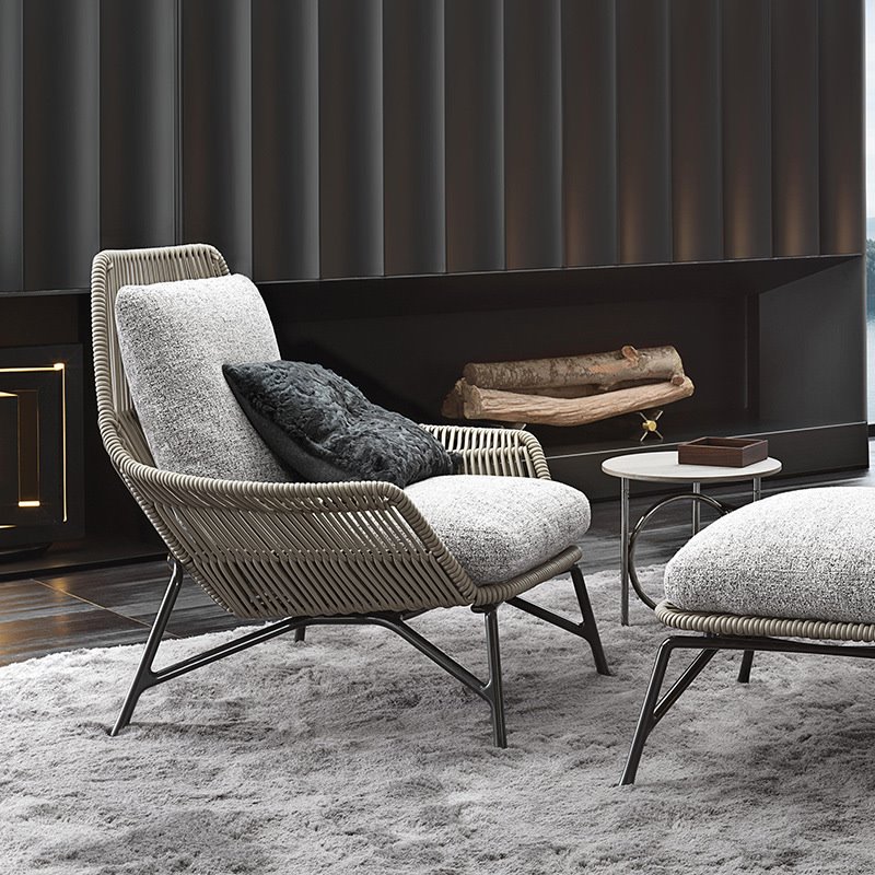 户外绳编沙发客厅样板间设计师藤椅休闲阳台民宿藤编软装单人沙发