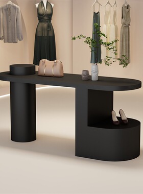 2026服装店展示桌花店黑色流水台展示台鞋包饰品陈列道具展示柜子