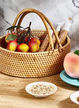 越南秋藤编收水果篮家用FVR椭圆纳手提篮花菜篮子鲜编织篮筐竹篮