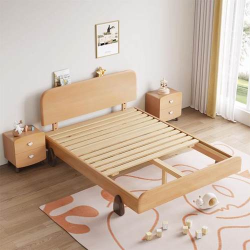 实木现OQQ代简约儿童男孩床环蜡保木油1年米2通青少女孩卧室卡榉