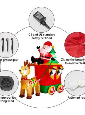圣节气充气驯鹿拉车圣诞人L24614老ED发光企鹅庭院诞圣诞模树装饰
