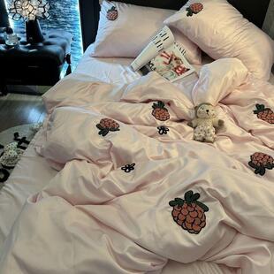 U3Q夏奶黄~冰丝凉感被套三四件刺绣双面季水洗PCwQPtjY套真丝夏天
