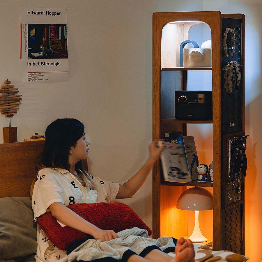 双QAP子架旋转落穿衣镜实木旋转书全樱桃木地身镜书柜储物架书架