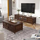 美式 乡村复实木电柜视茶几组简合小ATU B016户型古约客厅白蜡木法