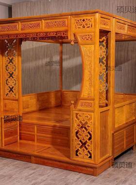 老式仿古代家20867梨具步红花典实木月洞床千工拔踏床雕花架子床