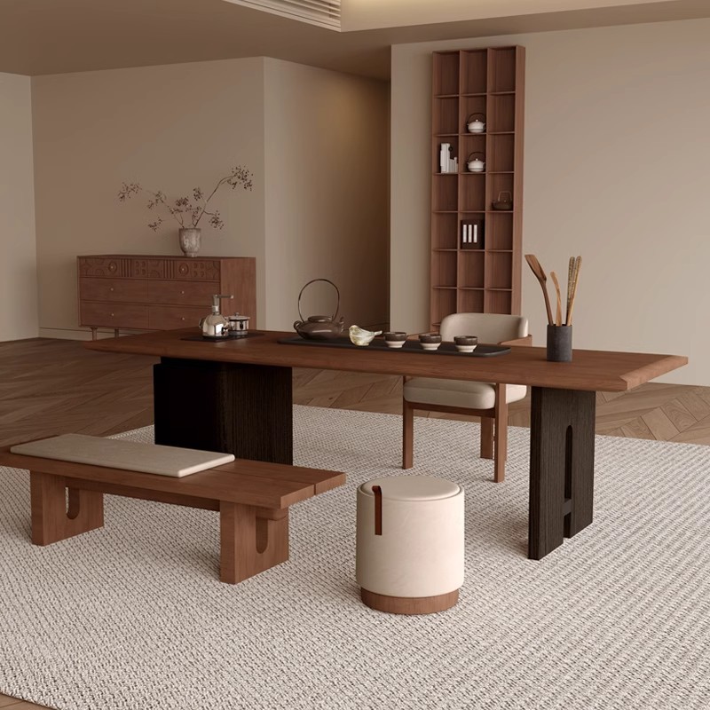 中古风实木喝茶桌椅组合家用小茶台2024新款高端办公室大板泡茶桌