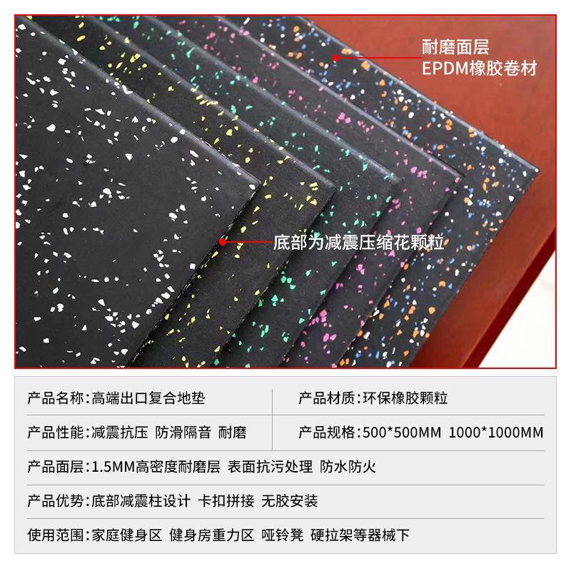 厂家直供健身房力量区橡胶地垫室内运动地垫缓冲地垫拼接地垫