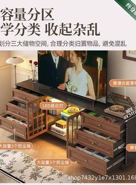 法电式复古实木视柜高柜高款复古收纳储物柜一厅体客BER黑色美式