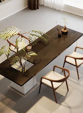 式极悬简GNL茶桌实木大茶台板带茶盘一体黑色设计师亚克意力浮泡