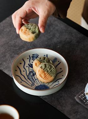 汝窑手绘YJ-07165海草鱼壶承下茶泡盘家用中式干台养壶垫釉彩瓷陶