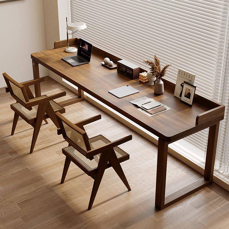 简约办全实木学习书桌公靠墙ali-7702长条原双人桌木风家用电脑桌