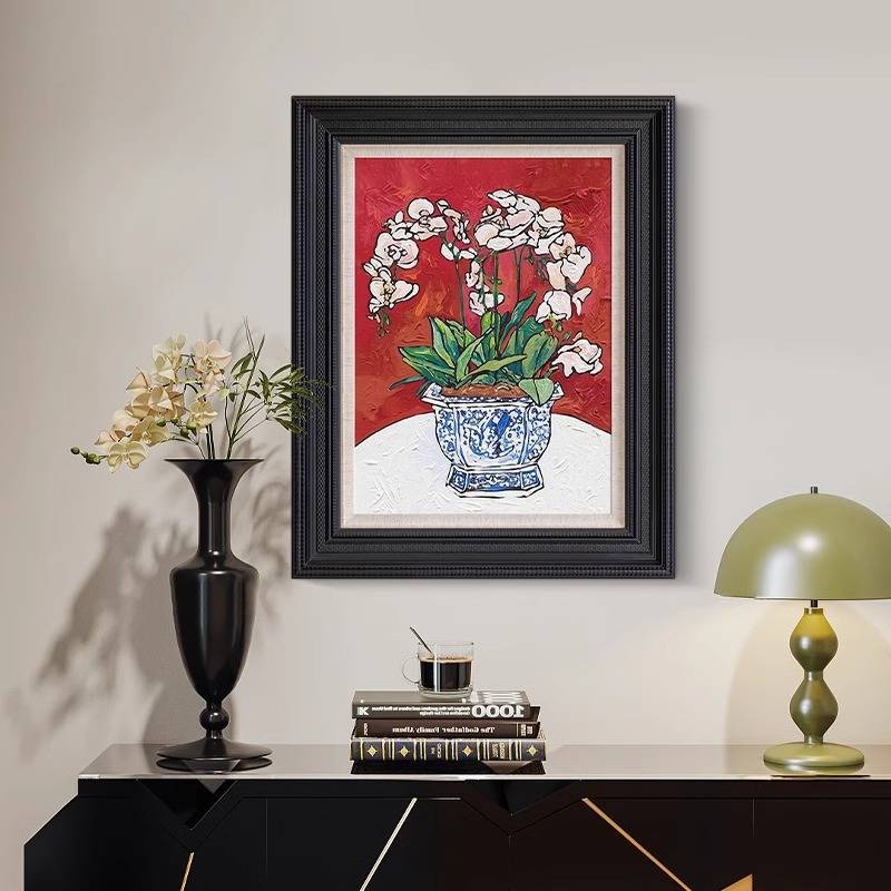 《青花瓷蝴蝶兰》法式中国风复古客厅装饰画新中式玄关画卧室挂画图片