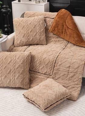 纯色双面加厚塔夫绒办抱枕被子两用汽车XWC上室公保暖靠垫枕毯头