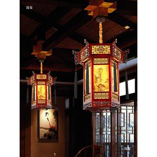 灯2025新款典中式实木六角宫灯门口复古古大中阳台笼大红LFG灯笼