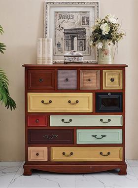 ZG-63083美式木斗柜复古彩绘储物餐简约现柜代卧室五斗柜客厅边实
