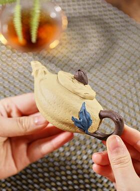 宜兴怪紫色砂壶手工段泥佛段泥佛手手壶小容量壶双瓜家泡茶用功夫