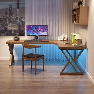 实木转写松木角书桌用学生学CAB习家桌字桌小户型电竞电脑桌L型一