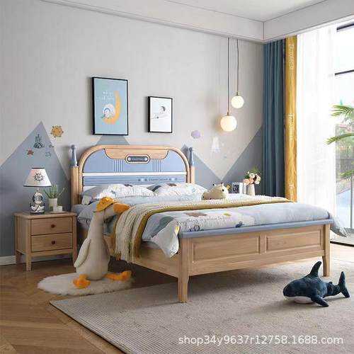 胡桃实木木童女孩公主房1.FAV2床米单人床15.米男孩实木床儿童房