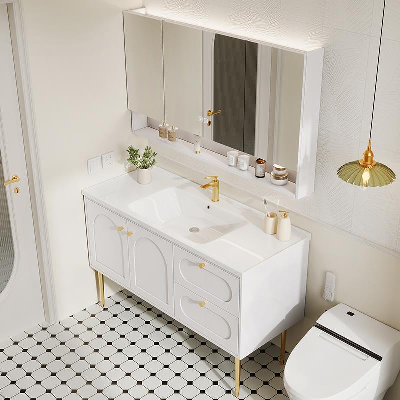 轻法式实木浴室台柜地205新款一体陶瓷盆洗漱台落式F77H9HM8洗2手