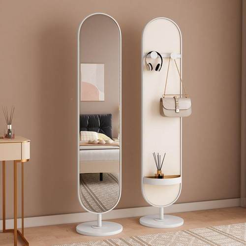 奶油风镜子全身镜落用地镜家穿衣可镜收YPA纳铁艺带轻奢风试衣镜