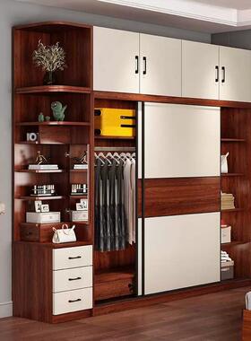 实木衣柜拉门家用卧室移滑简约现推代红色门生态MMR衣多层板经济