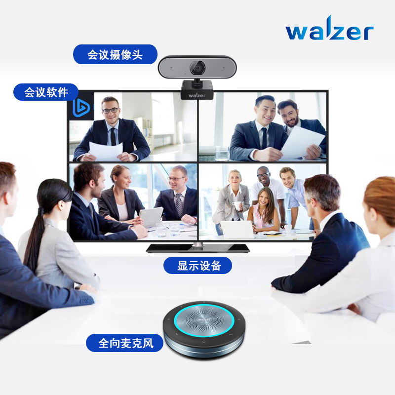 walzer60平米视频会议解决方案 广角无畸变摄像头+拾音降噪全向麦