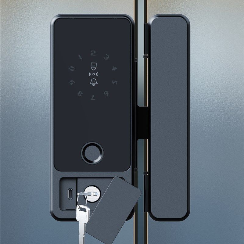 玻璃门密码锁双门办公室指纹锁单开商铺公司有框无框门禁智能门锁