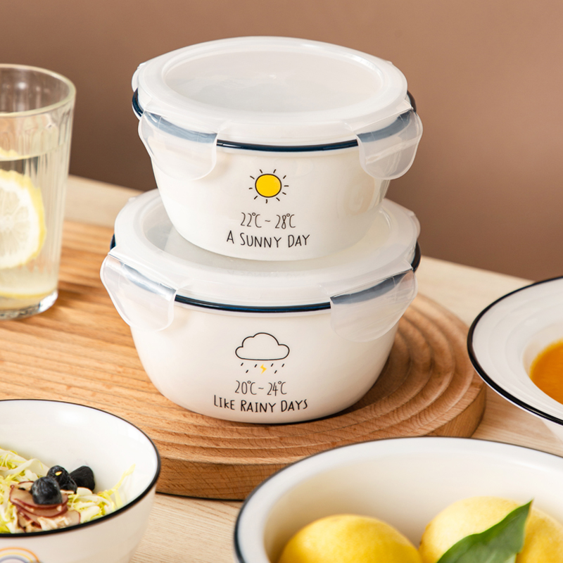 保鲜碗微波炉专用的碗三件套密封泡面蒸蛋碗汤碗陶瓷碗带盖上班族
