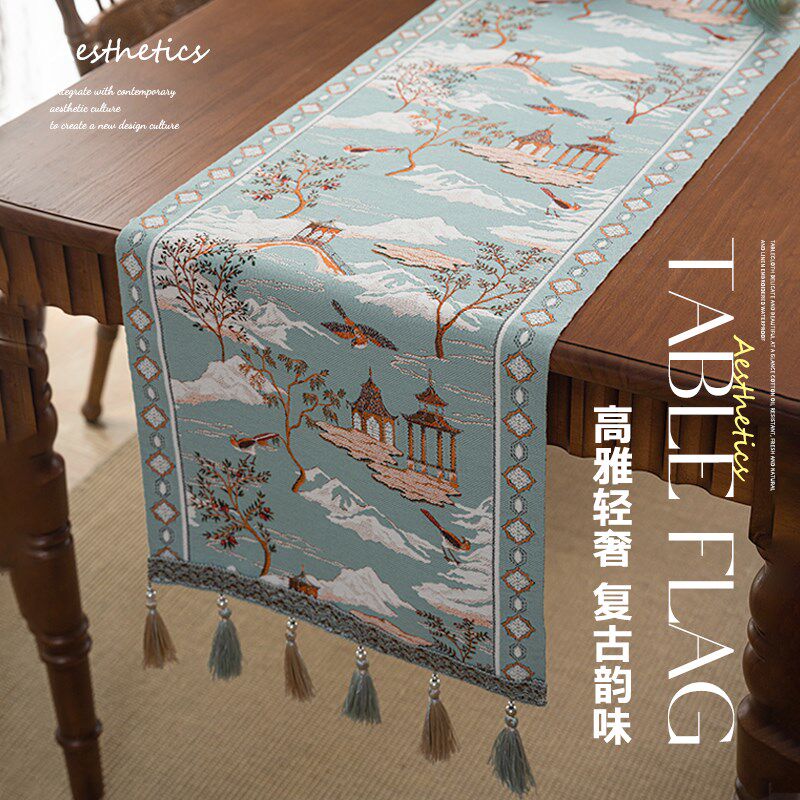 新款轻奢桌旗现代复古餐垫电视柜长条巾民宿斗柜盖布高级感布艺,居家布艺,桌旗,淘宝优惠券,粉丝福利购,淘宝优惠卷