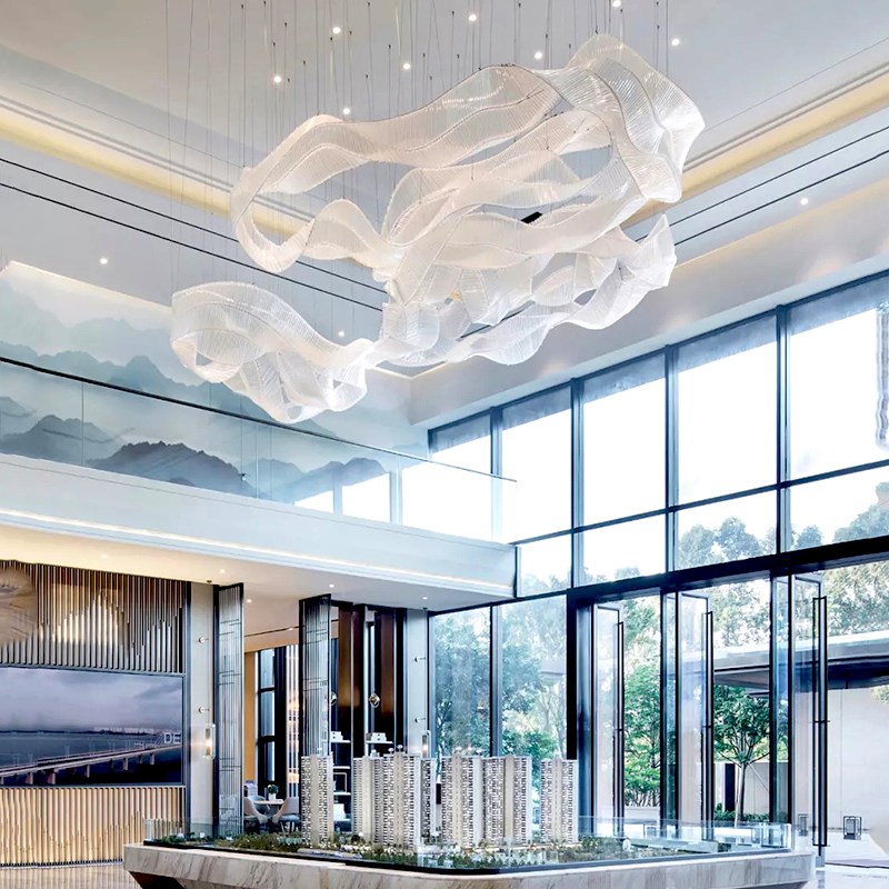 酒店大堂飘带水晶灯宴会厅工程定制F展厅会所售楼部沙盘艺术大吊