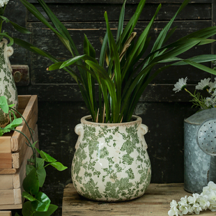 复古陶瓷花盆家用多肉蝴蝶兰花轻奢高级感创意艺术风田园户外庭院