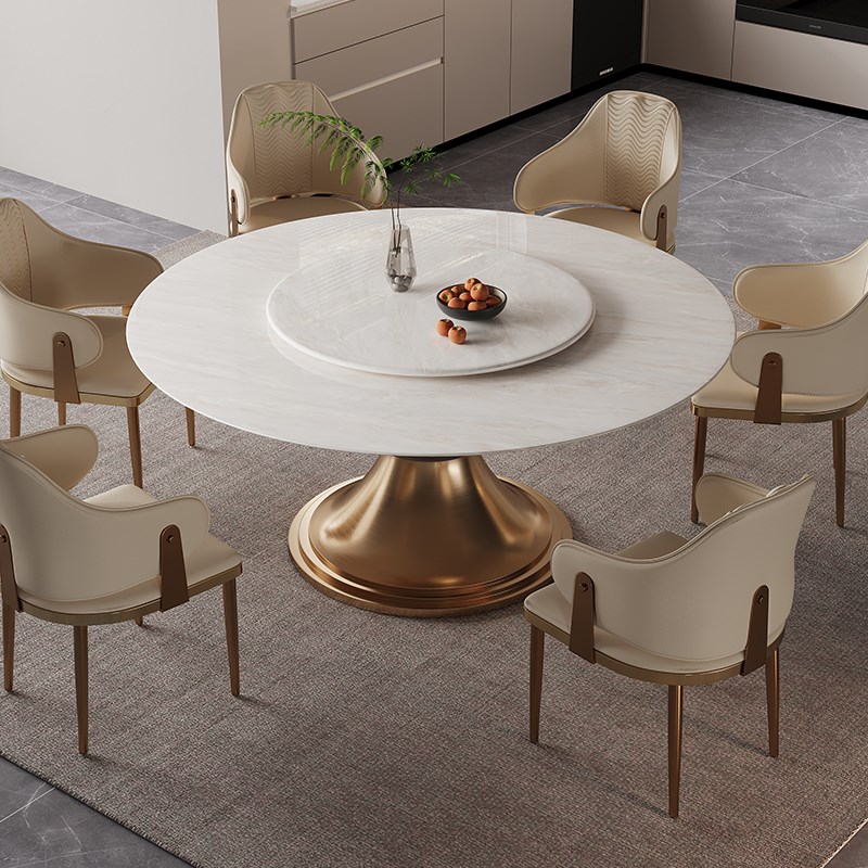 古调圆形大理石卡里冰玉奢石y餐桌椅组合设计师意式极简餐厅家用