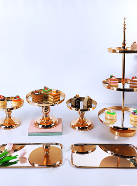 热销欧式婚庆道具铁艺蛋糕架家居装饰派对水晶托盘金属甜品摆设台
