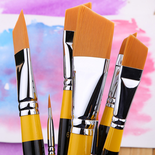 韩国Hwahong华虹972图案画笔斜头平头刷水彩画笔美术刷水粉笔单只