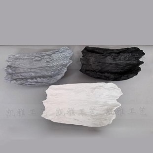 新中式文竹苔藓船形树脂花盆办公桌面样板房玄关家居装饰景观摆件