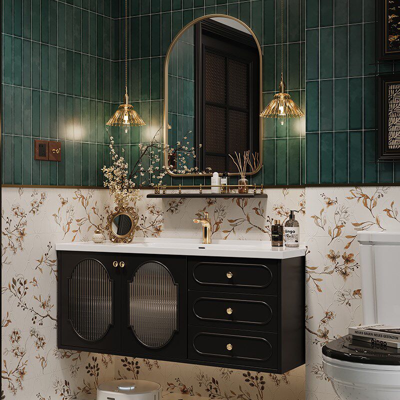 2025新款法式复古浴室柜组合陶瓷一体盆洗漱台洗脸洗手池橡木烤漆