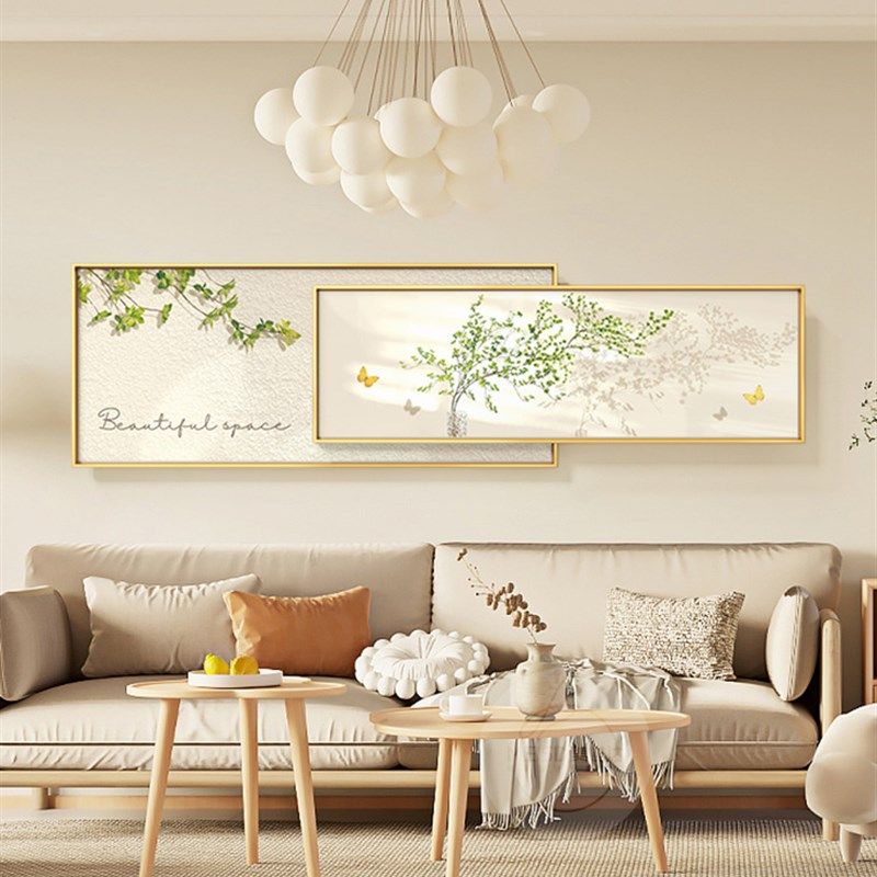 清新绿植客厅装饰画现代简约沙发背景墙挂画横版高级感大气墙壁画,家居饰品,现代装饰画,淘宝优惠券,粉丝福利购,淘宝优惠卷