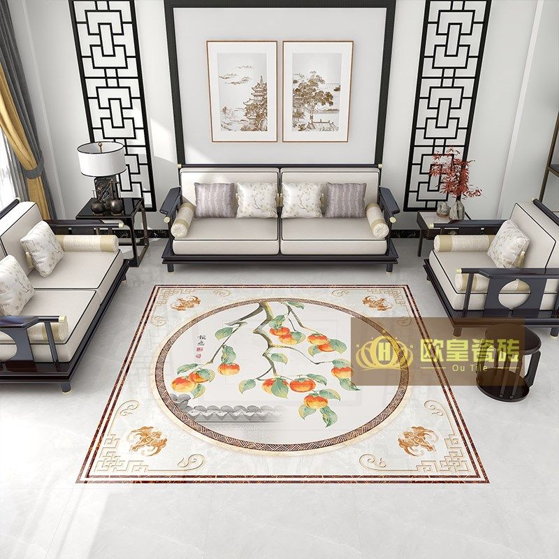 新中式造型砖定做客厅拼图地砖800x800进门入户玄关餐厅拼花瓷砖