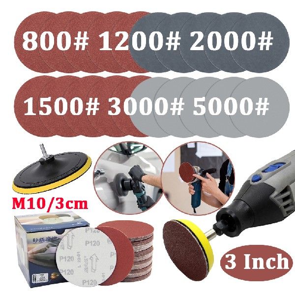 15~30pcs 75mm Sandpaper Sanding Disc Sets for Metal Wood