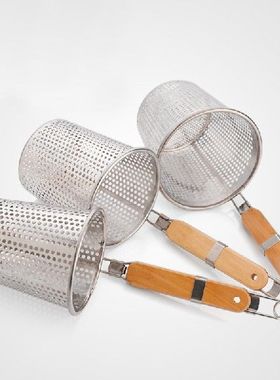 Colanders Stainless Steel Mesh Pasta Basket with Wooden Non
